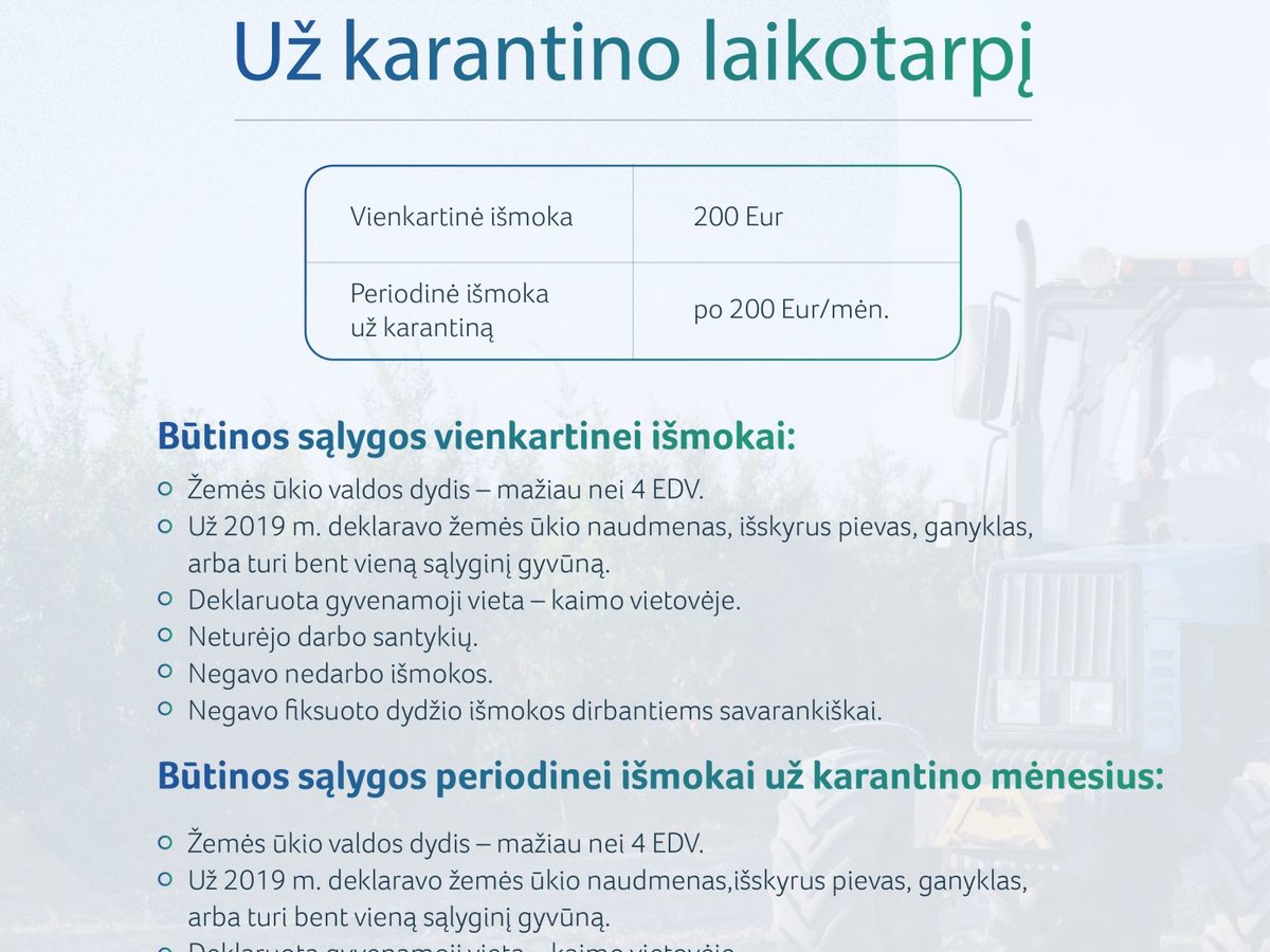 Išmokos smulkiesiems ūkininkams už karantino laikotarpį