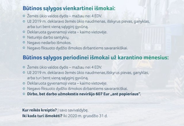 Išmokos smulkiesiems ūkininkams už karantino laikotarpį