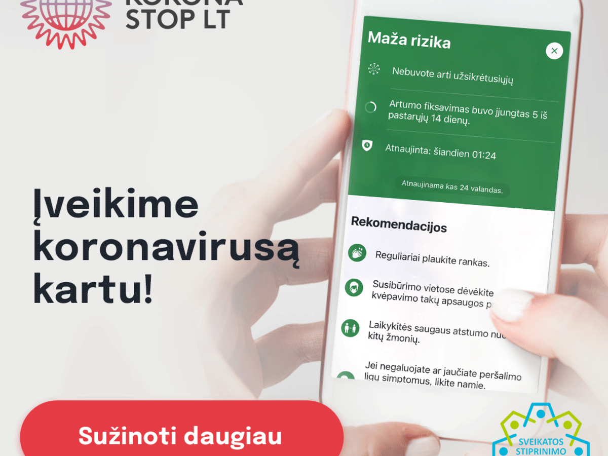 Į kovą su koronavirusu kviečiame pasitelkti mobiliąją programėlę KORONA STOP LT