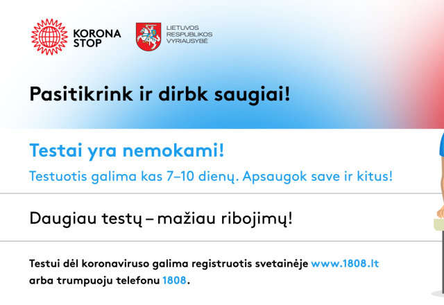 Darbuotojai kviečiami testuotis nemokamai