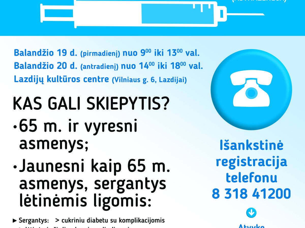 Pirmą kartą Lazdijuose – „gyvoji“ eilė skiepams. Ateiti kviečiame balandžio 19-20 dienomis