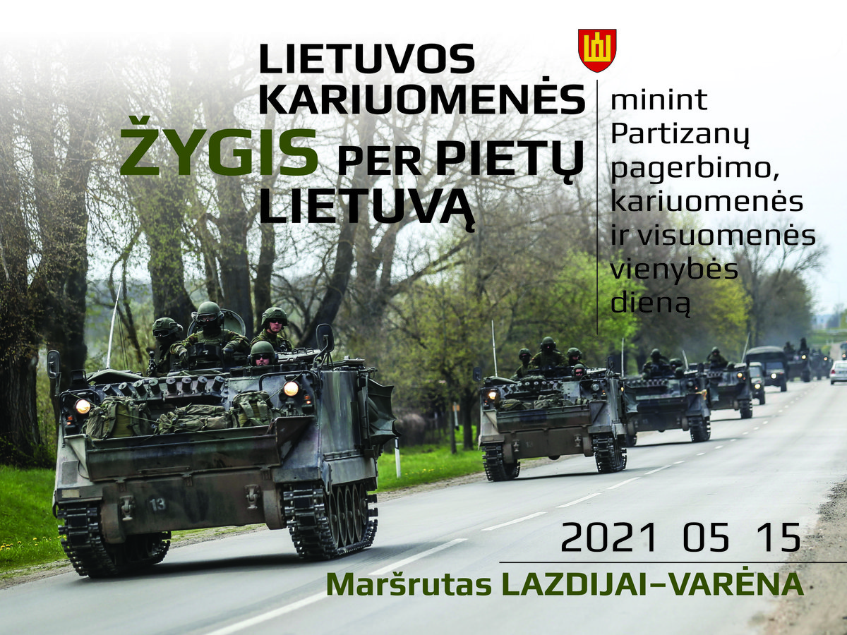 Per Lazdijus vingiuos Lietuvos kariuomenės žygis 