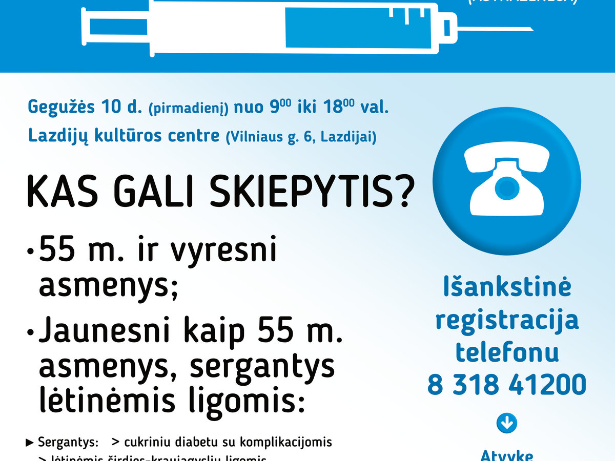Kviečiami skiepytis vyresni nei 55 metų amžiaus rajono gyventojai
