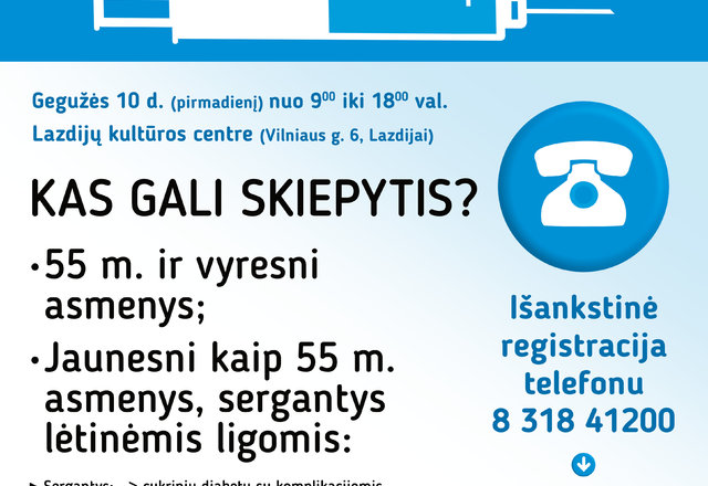 Kviečiami skiepytis vyresni nei 55 metų amžiaus rajono gyventojai