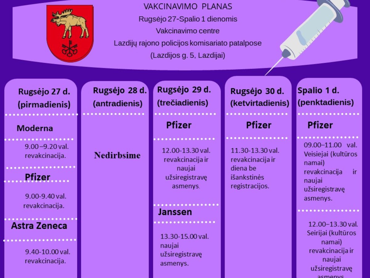 Susipažinkite su šios savaitės vakcinavimo planu ir aktyviai registruokitės!