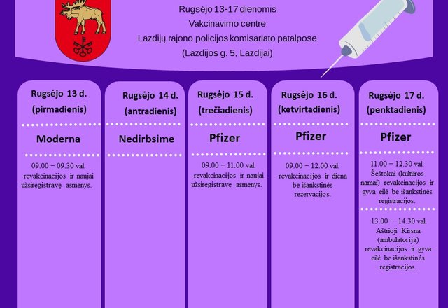 Susipažinkite su šios savaitės vakcinavimo planu Lazdijų rajone ir aktyviai registruokitės! 