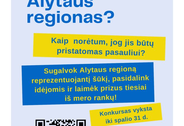 Sugalvok Alytaus regioną reprezentuojantį šūkį, pasidalink idėjomis ir laimėk prizus tiesiai iš...
