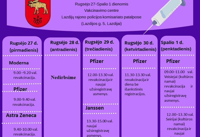 Susipažinkite su šios savaitės vakcinavimo planu ir aktyviai registruokitės!