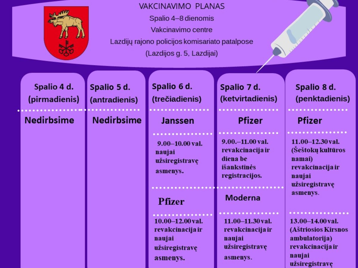 Susipažinkite su šios savaitės vakcinavimo planu ir aktyviai registruokitės!