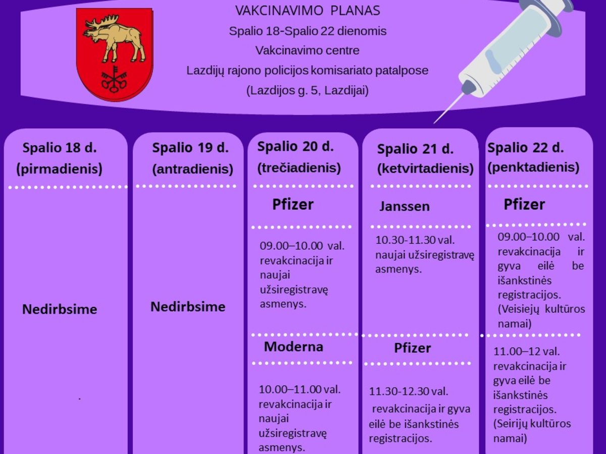 Susipažinkite su šios savaitės vakcinavimo planu ir aktyviai registruokitės!