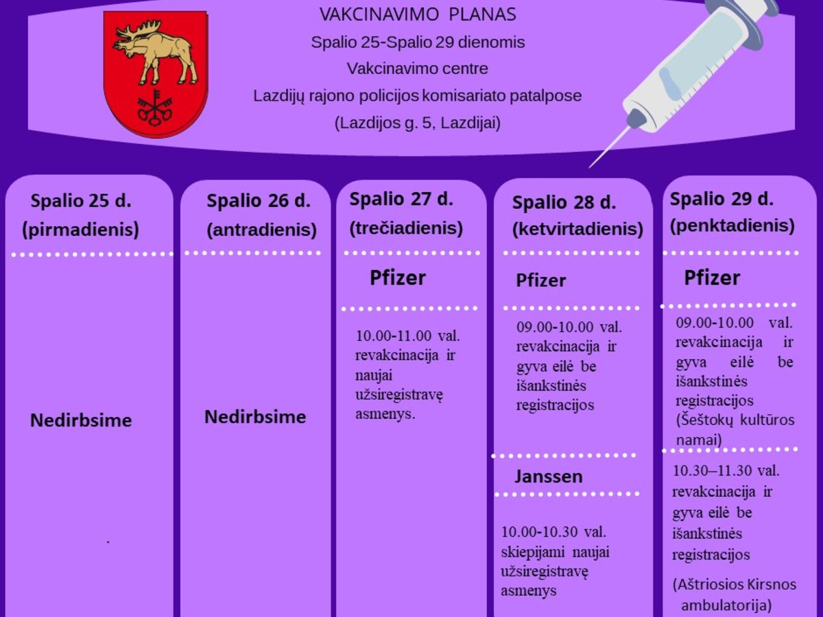 Susipažinkite su šios savaitės vakcinavimo planu ir aktyviai registruokitės!