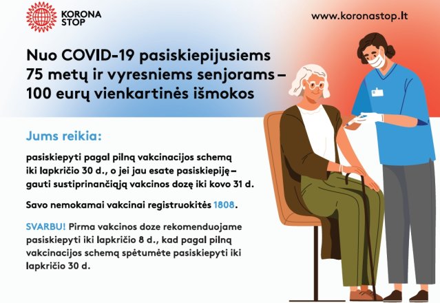 Kviečiame 75 metų ir vyresnius senjorus pasiskiepyti bei gauti vienkartines išmokas