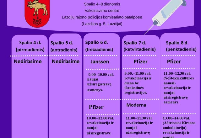 Susipažinkite su šios savaitės vakcinavimo planu ir aktyviai registruokitės!