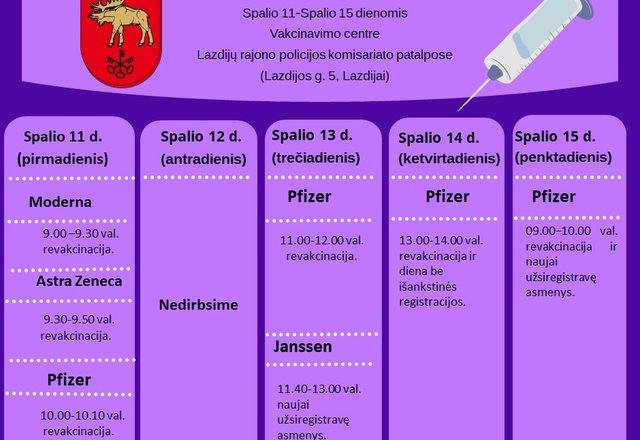 Susipažinkite su šios savaitės vakcinavimo planu ir aktyviai registruokitės!