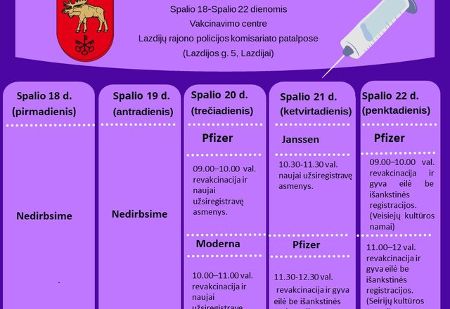 Susipažinkite su šios savaitės vakcinavimo planu ir aktyviai registruokitės!