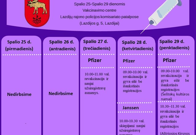 Susipažinkite su šios savaitės vakcinavimo planu ir aktyviai registruokitės!