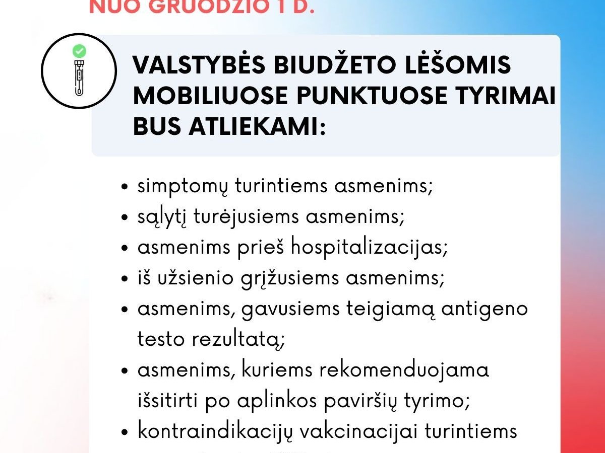Nuo gruodžio 1 d. keičiasi privalomo darbuotojų testavimo ir Galimybių paso išdavimo tvarka