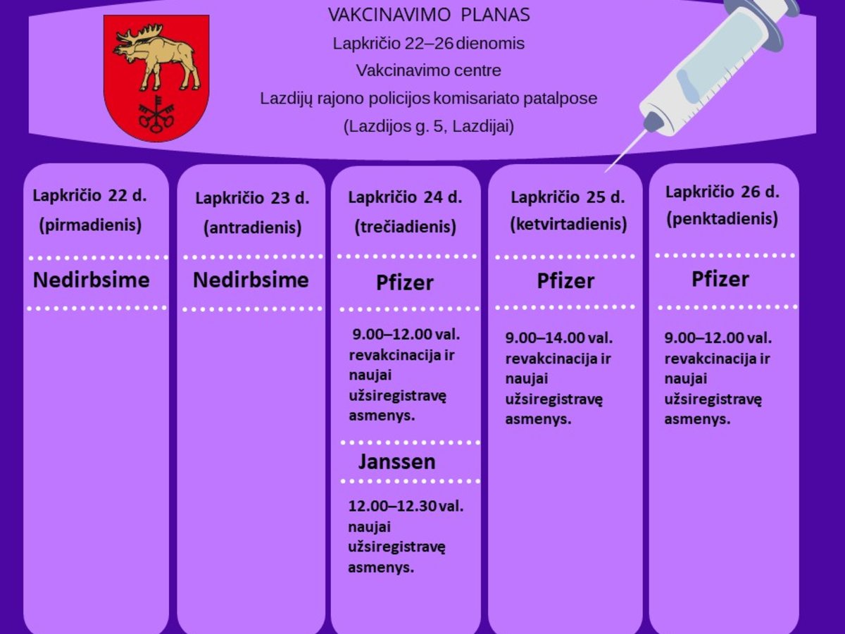 Susipažinkite su šios savaitės vakcinavimo planu Lazdijų rajone! 