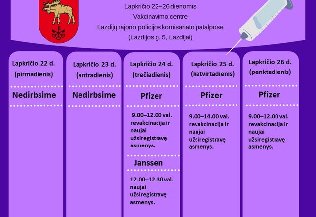 Susipažinkite su šios savaitės vakcinavimo planu Lazdijų rajone! 