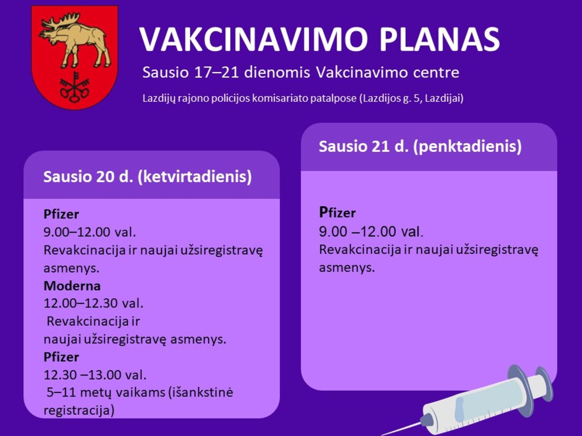 Kviečiame skiepytis Vakcinavimo centre arba pas savo šeimos gydytojus