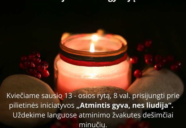 Sausio 13 – ąją minėkime kartu visuotine pilietine iniciatyva „Atmintis gyva, nes liudija“