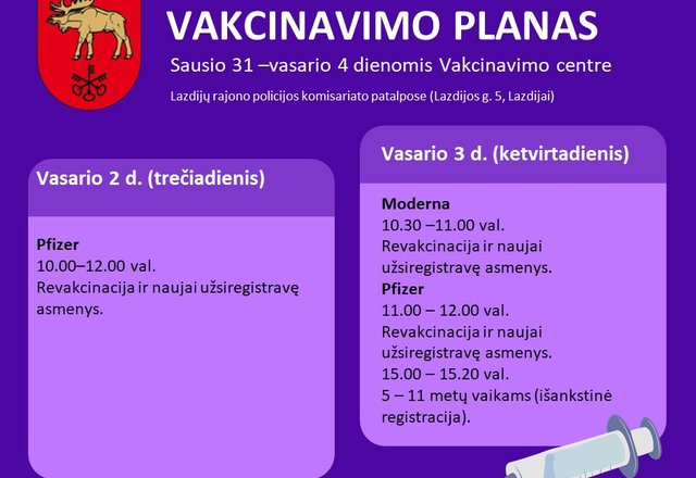 Kviečiame skiepytis. Esate laukiami Lazdijų vakcinavimo centre arba pas savo šeimos gydytojus