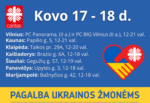 Caritas skelbia daiktų rinkimo iniciatyvą Ukrainos žmonėms kovo 17–18-ąją