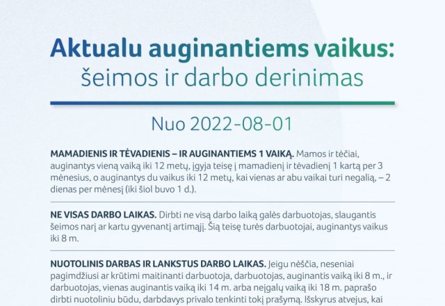 Nuo rugpjūčio pradžios – mamadienis ir tėvadienis auginantiems vieną vaiką, naujovės auginantiems...