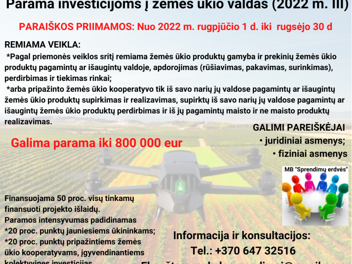 Parama investicijoms į žemės ūkio valdas 2022