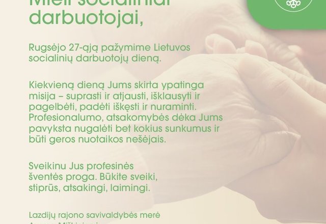 Sveikinimas socialiniams darbuotojams