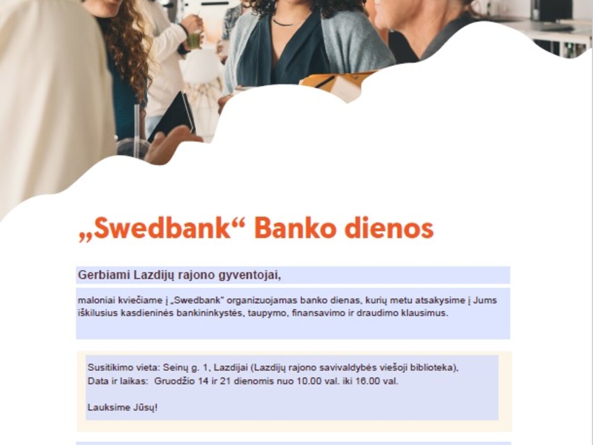 „Swedbank“ gyventojus kviečia į Banko dienas
