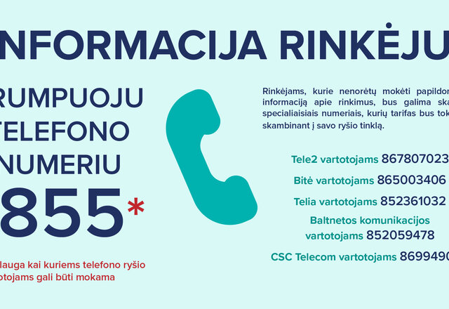 Informacija apie rinkimus – trumpuoju numeriu 1855 