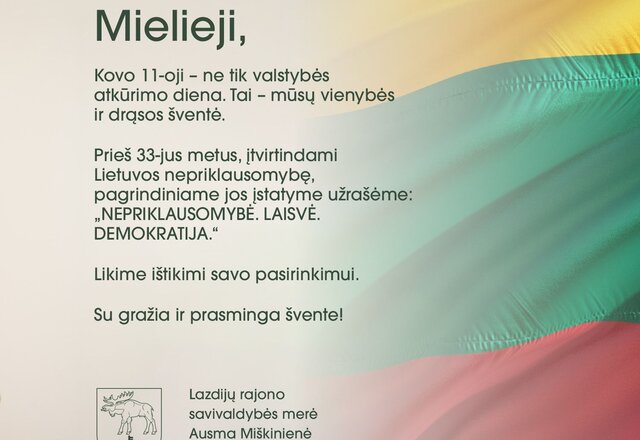 Sveikinimas Lietuvos Nepriklausomybės atkūrimo dienos proga