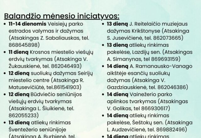 Pavasarinės iniciatyvos kviečia visus rajono gyventojus: registruokitės, teiraukitės, dalyvaukite