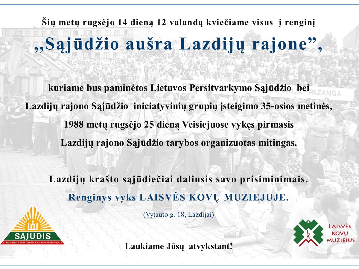 Ketvirtadienį – renginys „Sąjūdžio aušra Lazdijų rajone“