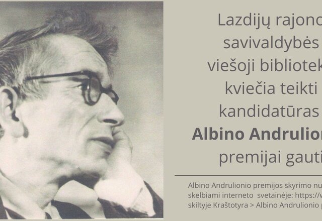 Lazdijų viešoji biblioteka kviečia teikti kandidatūras Albino Andrulionio premijai gauti