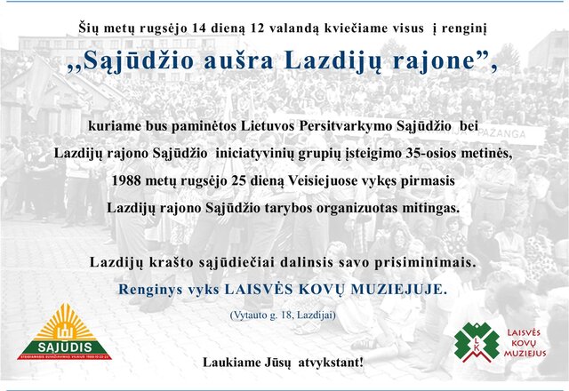 Ketvirtadienį – renginys „Sąjūdžio aušra Lazdijų rajone“