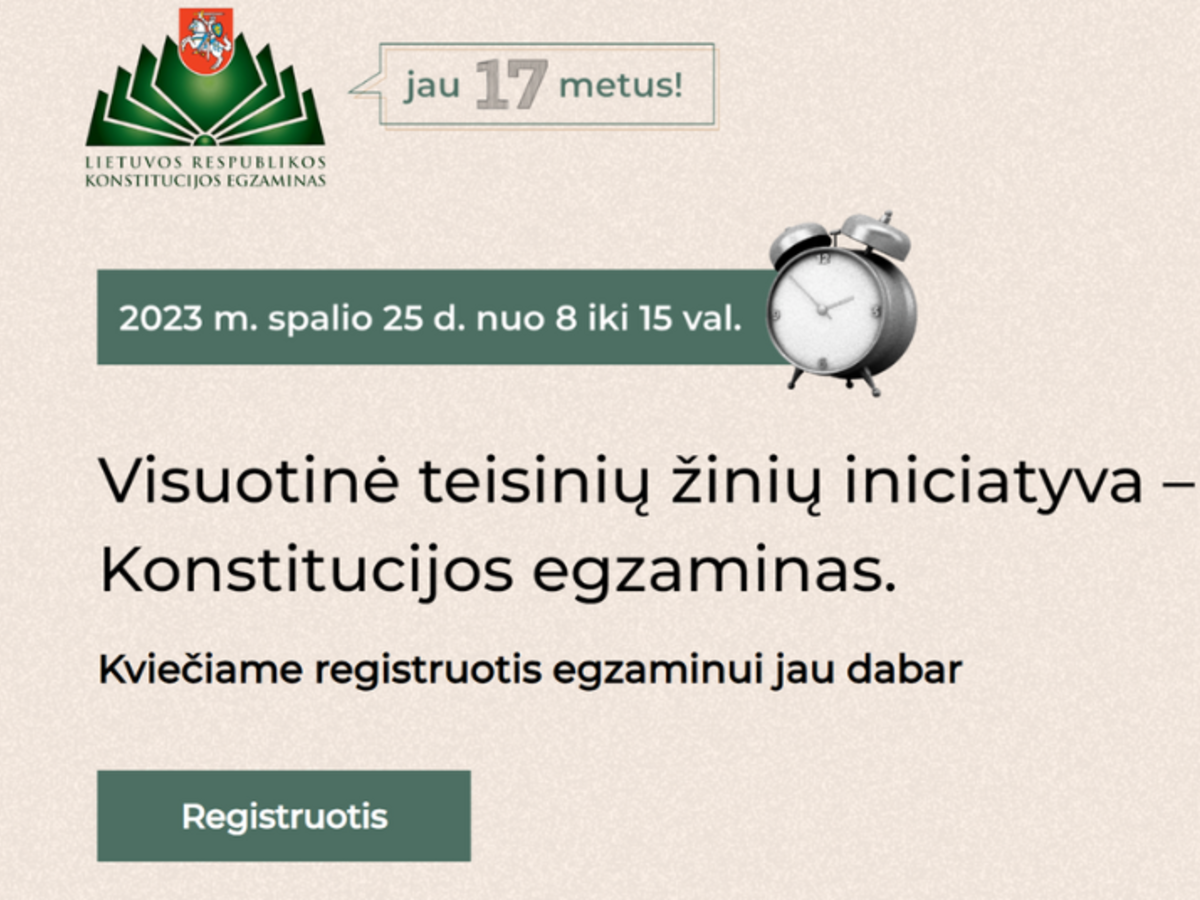 Spalio 25 d. – Konstitucijos egzaminas. Kviečiame registruotis ir dalyvauti