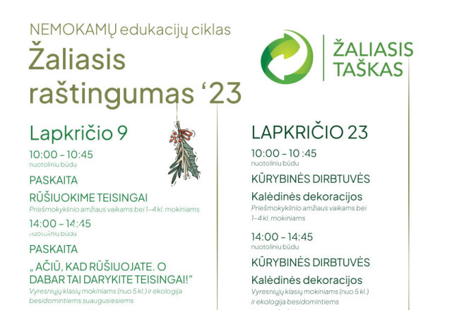 NEMOKAMOS edukacijos mokiniams "Žaliasis raštingumas"