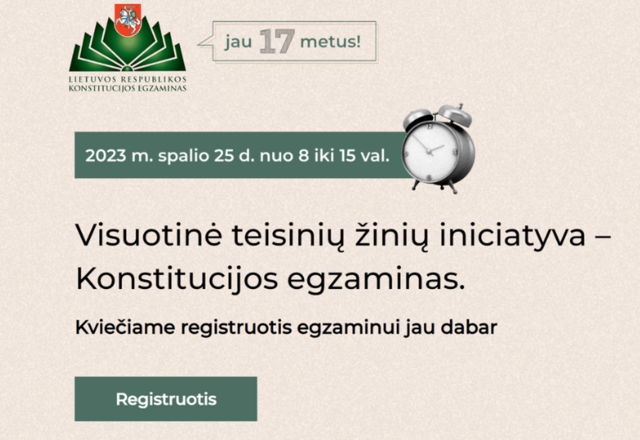 Spalio 25 d. – Konstitucijos egzaminas. Kviečiame registruotis ir dalyvauti