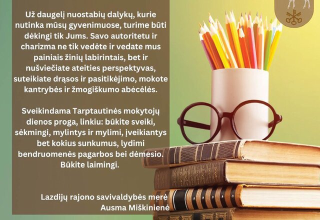 Sveikinimas Tarptautinės mokytojų dienos proga