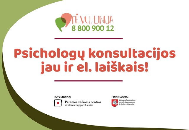 „Tėvų linijoje“ psichologų konsultacijos jau ir el. laiškais