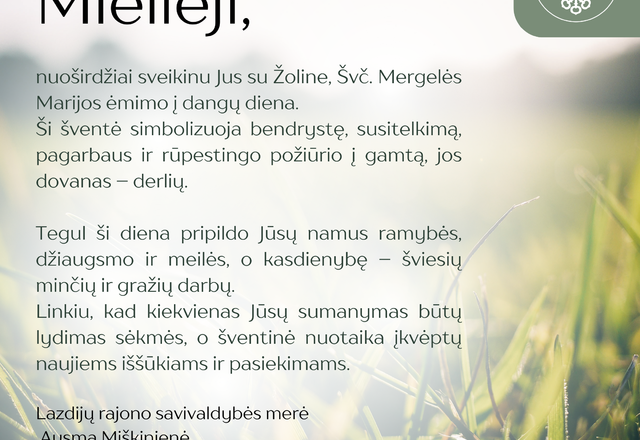 Sveikinimas Žolinės proga