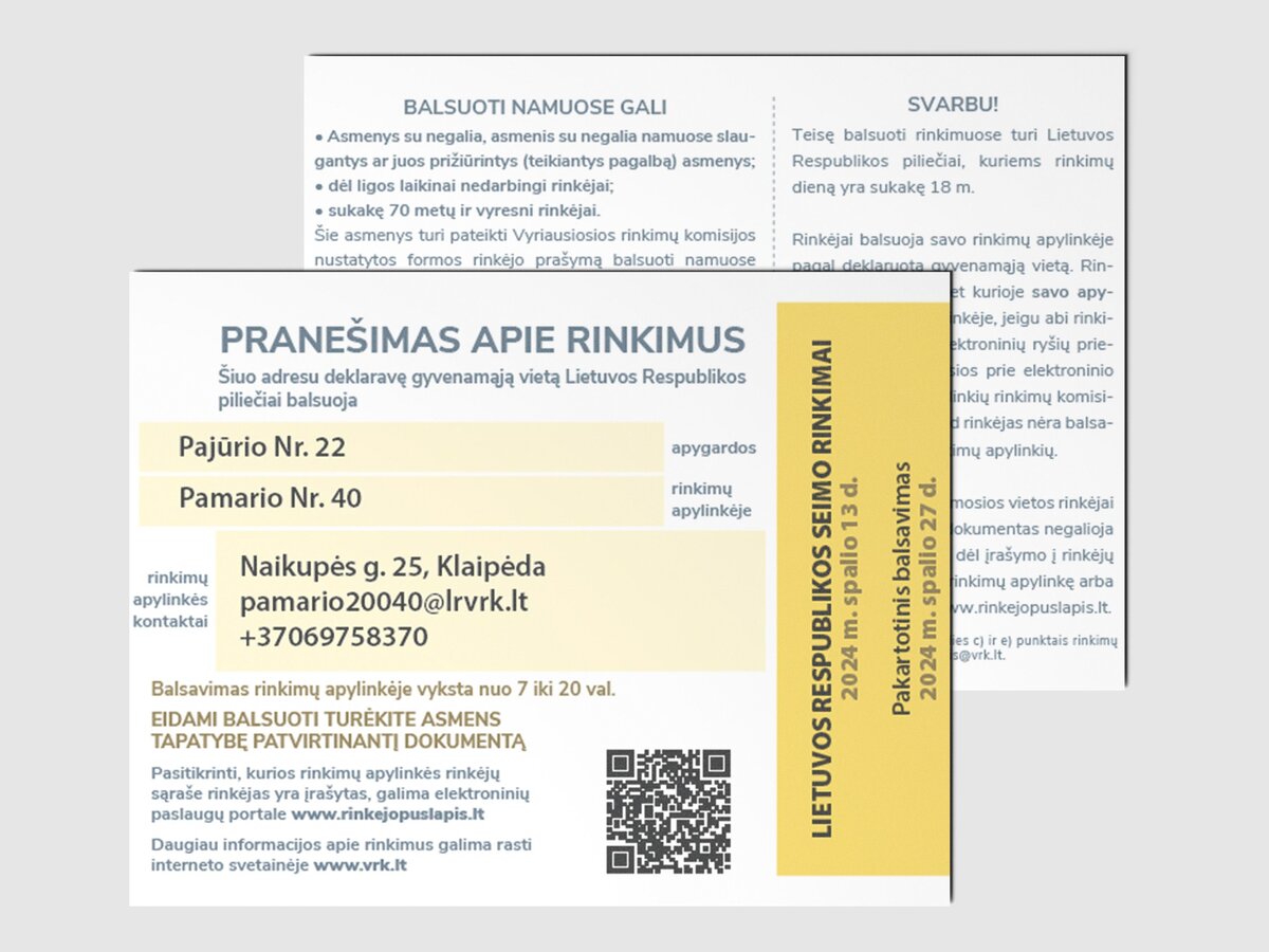 VRK informuoja: į rinkėjų pašto dėžutes pradedami platinti pranešimai apie Seimo rinkimus