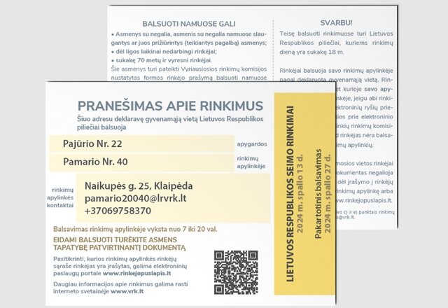 VRK skelbia balsavimo vietų sąrašą ir laiką, kada rinkėjai galės balsuoti Seimo rinkimuose