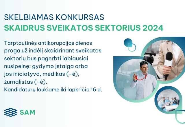 SAM kviečia dalyvauti konkurse „Skaidrus sveikatos sektorius 2024“
