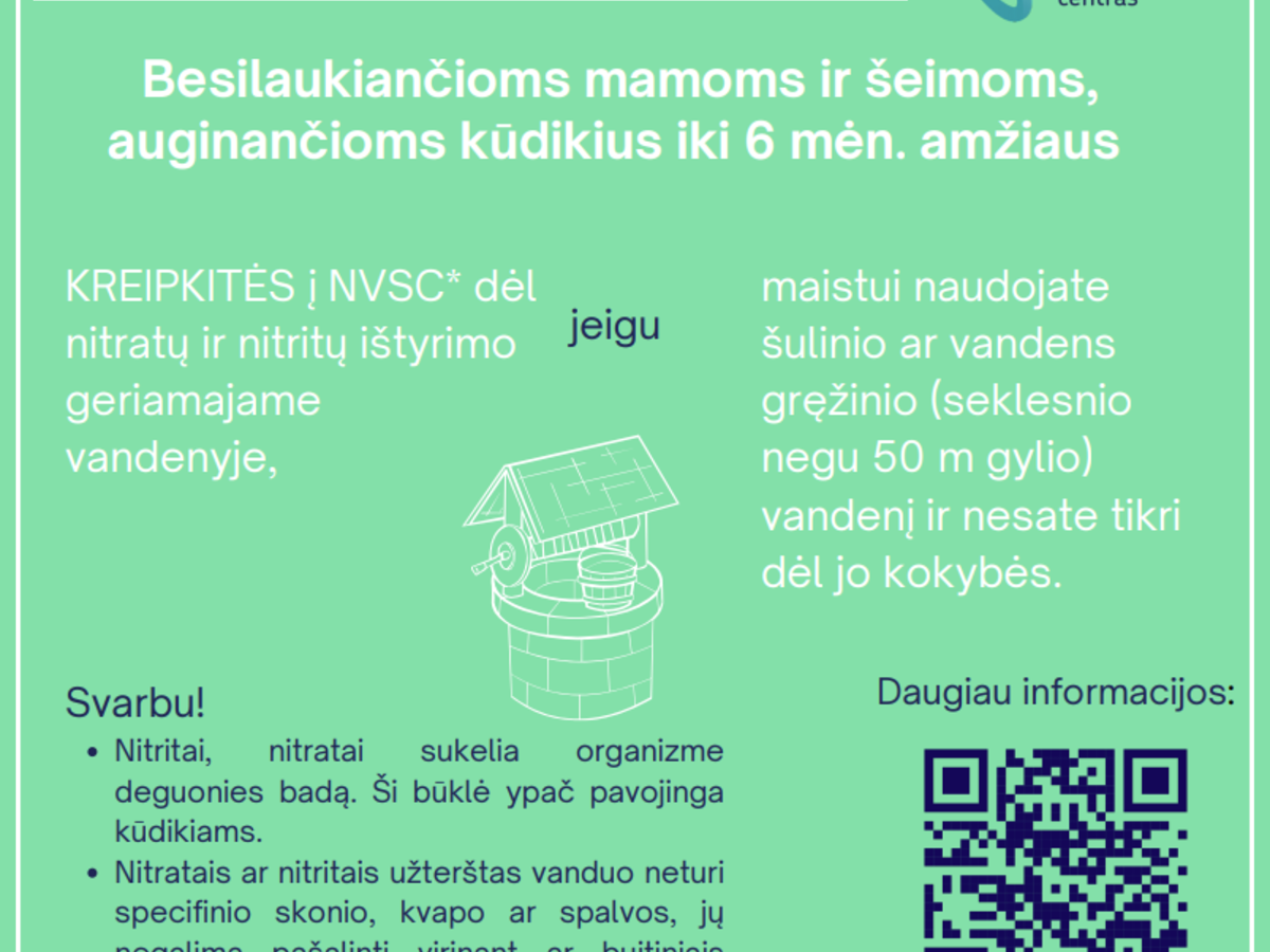 Besilaukiančioms mamoms ir šeimoms – geriamojo vandens tyrimas dėl nitratų ir nitritų