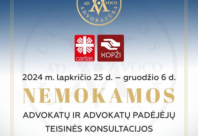 Dvi savaites Lietuvos advokatai dovanos nemokamas konsultacijas besikreipiantiems į Caritas ir KOPŽI