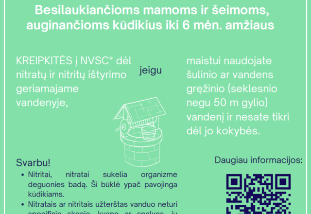 Besilaukiančioms mamoms ir šeimoms – geriamojo vandens tyrimas dėl nitratų ir nitritų