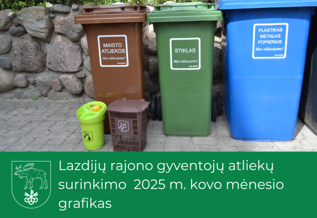 Lazdijų rajono gyventojų atliekų surinkimo 2025 m. kovo mėnesio grafikas